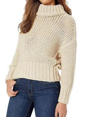 Free People My Only Sunshine Beige Cotton Blend Chunky Knit Pullover Sweater XS
